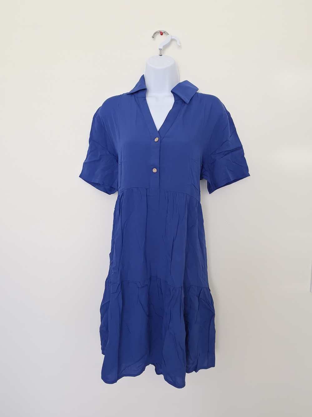 Cobalt Short-Sleeve V-Neck Tiered Midi Dress